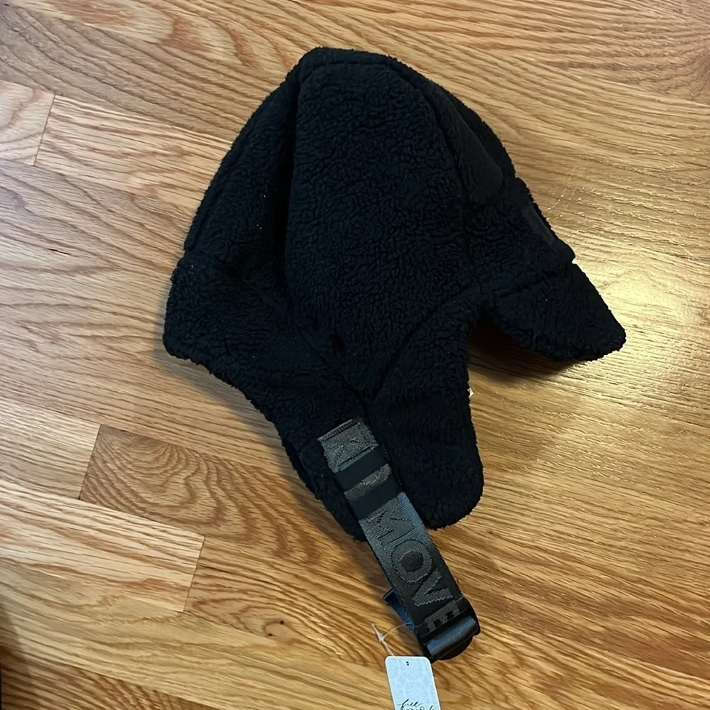 Free People Ascend Fleece Trapper Hat In Black NWT
